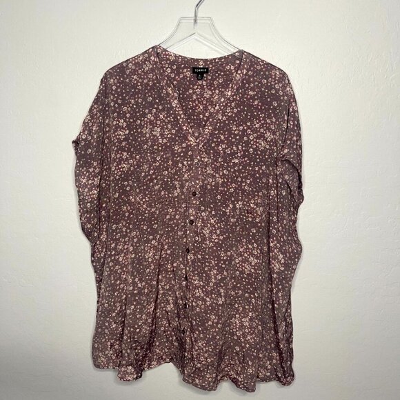 Torrid Lindsay Button Front Floral Purple Dolman Split Neck Top 4 4X 26 - Picture 4 of 7